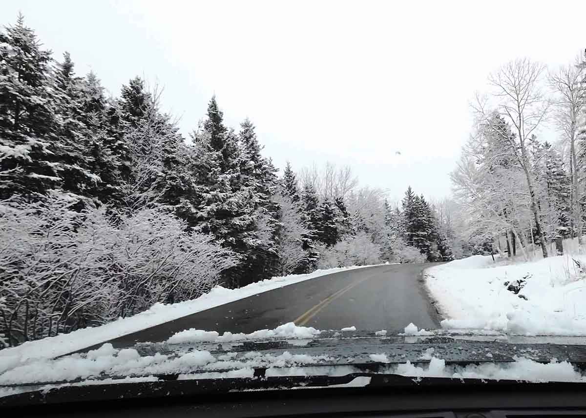 relaxing snowy drive